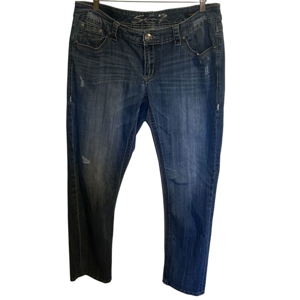 Seven7 Luxe Women’s Straight Leg Distressed Stretch Jeans Size 16